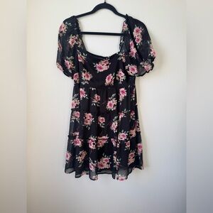 Floral Black Babyboll Dress with Pink Flowers